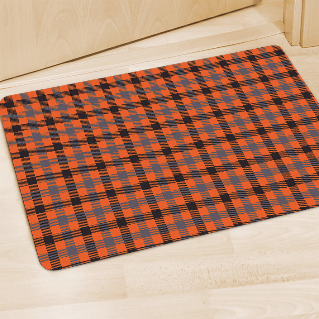 Orange Black And Grey Plaid Print Polyester Doormat
