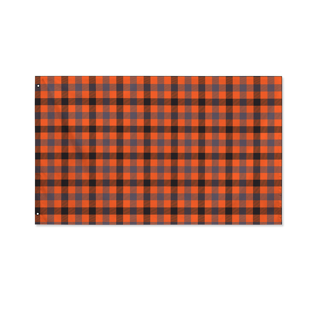Orange Black And Grey Plaid Print Polyester Flag
