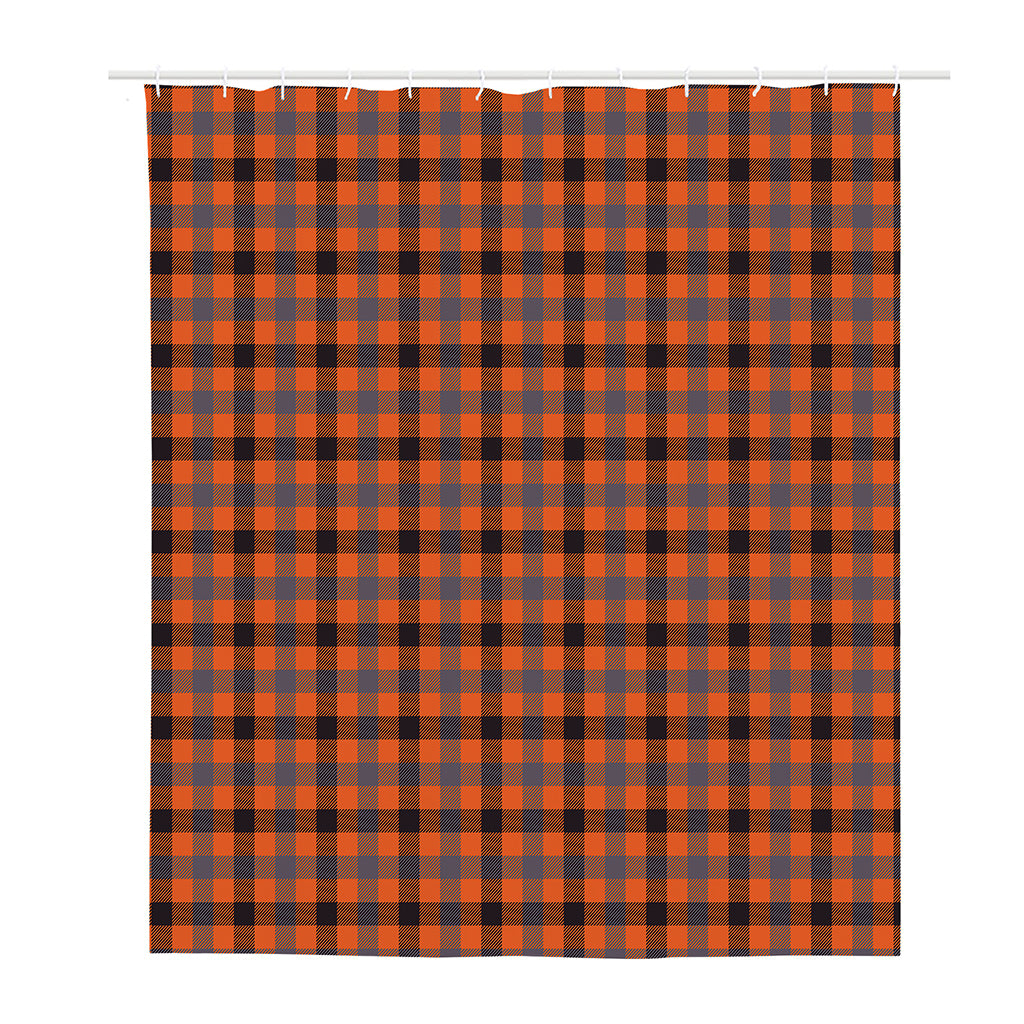 Orange Black And Grey Plaid Print Polyester Shower Curtain