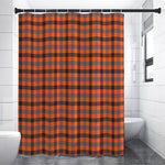 Orange Black And Grey Plaid Print Premium Shower Curtain