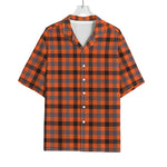 Orange Black And Grey Plaid Print Rayon Hawaiian Shirt