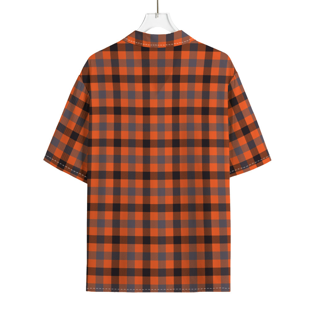 Orange Black And Grey Plaid Print Rayon Hawaiian Shirt