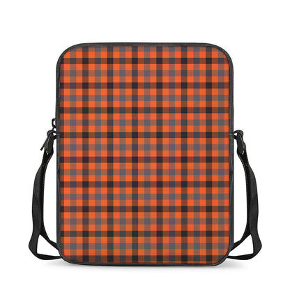 Orange Black And Grey Plaid Print Rectangular Crossbody Bag