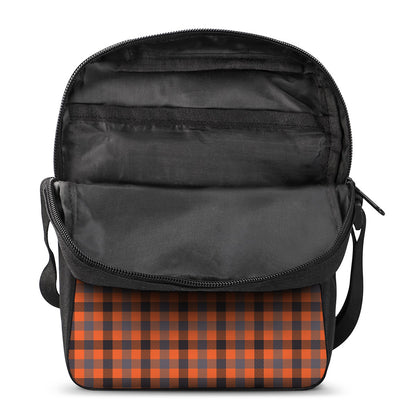 Orange Black And Grey Plaid Print Rectangular Crossbody Bag