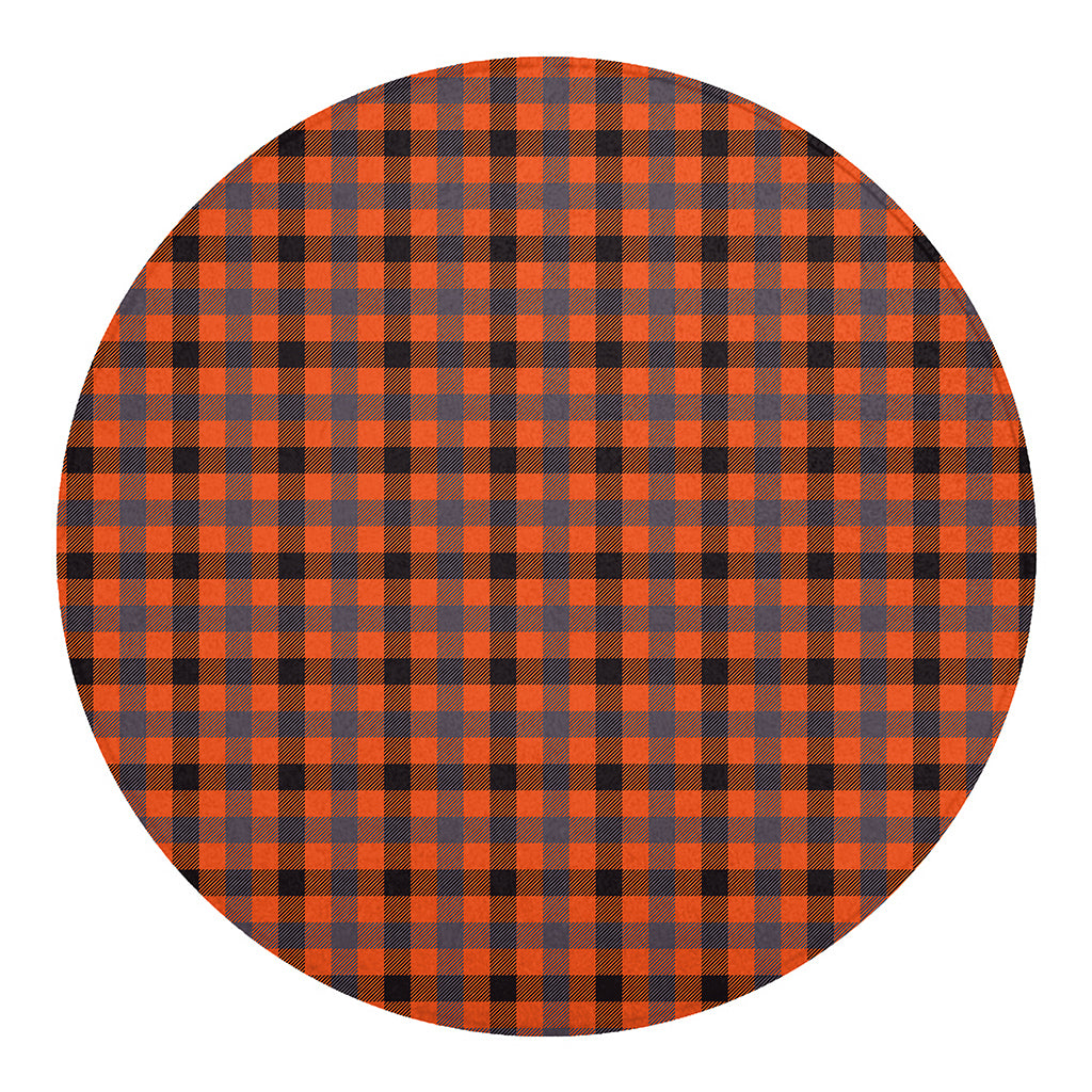 Orange Black And Grey Plaid Print Round Blanket
