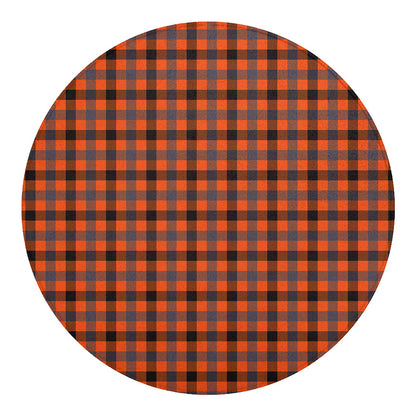 Orange Black And Grey Plaid Print Round Blanket