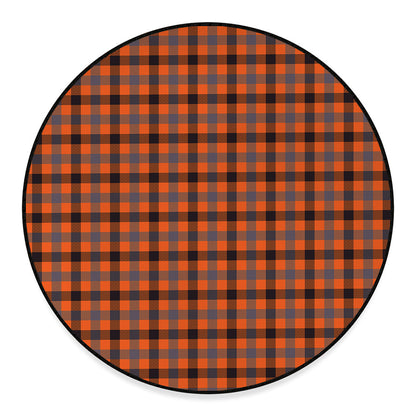 Orange Black And Grey Plaid Print Round Floor Mat