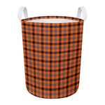 Orange Black And Grey Plaid Print Round Laundry Basket
