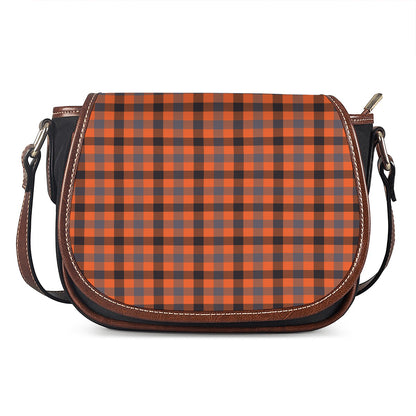 Orange Black And Grey Plaid Print Saddle Bag