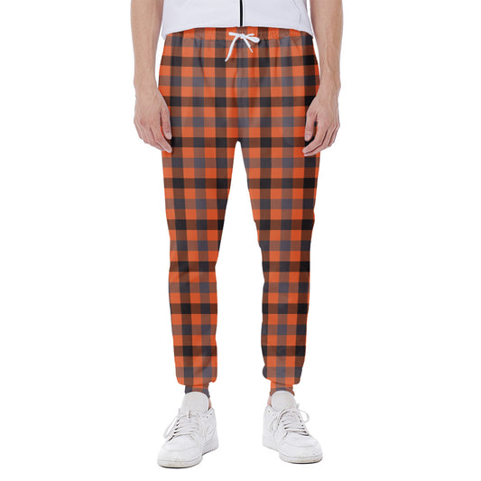 Orange Black And Grey Plaid Print Scuba Joggers