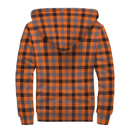 Orange Black And Grey Plaid Print Sherpa Lined Zip Up Hoodie