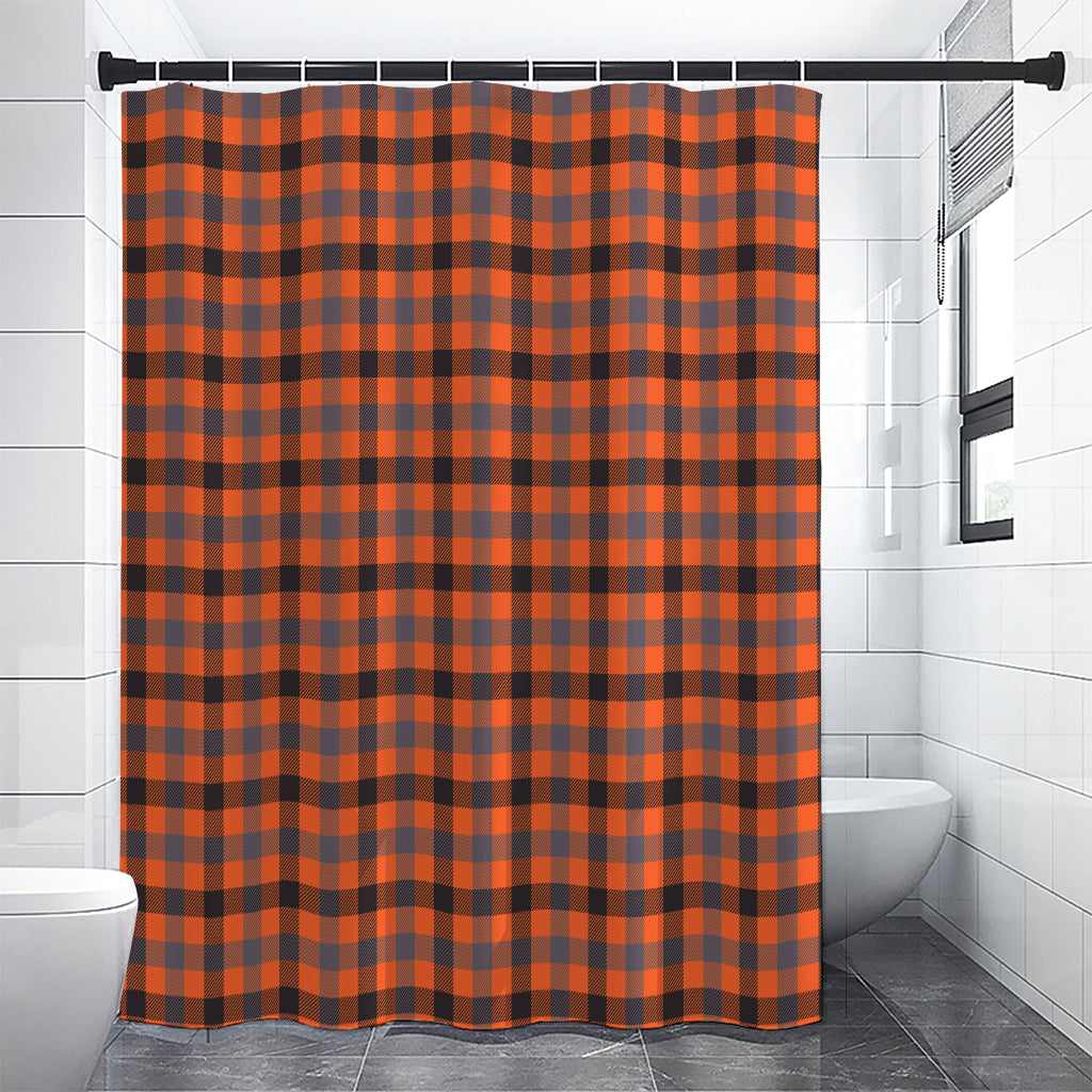 Orange Black And Grey Plaid Print Shower Curtain