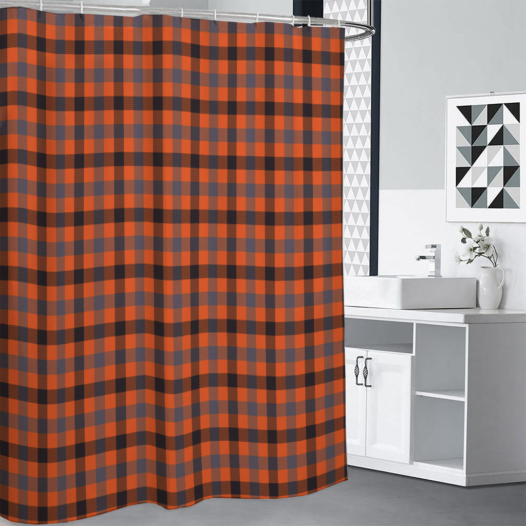 Orange Black And Grey Plaid Print Shower Curtain