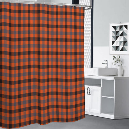 Orange Black And Grey Plaid Print Shower Curtain
