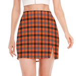 Orange Black And Grey Plaid Print Side Slit Mini Skirt