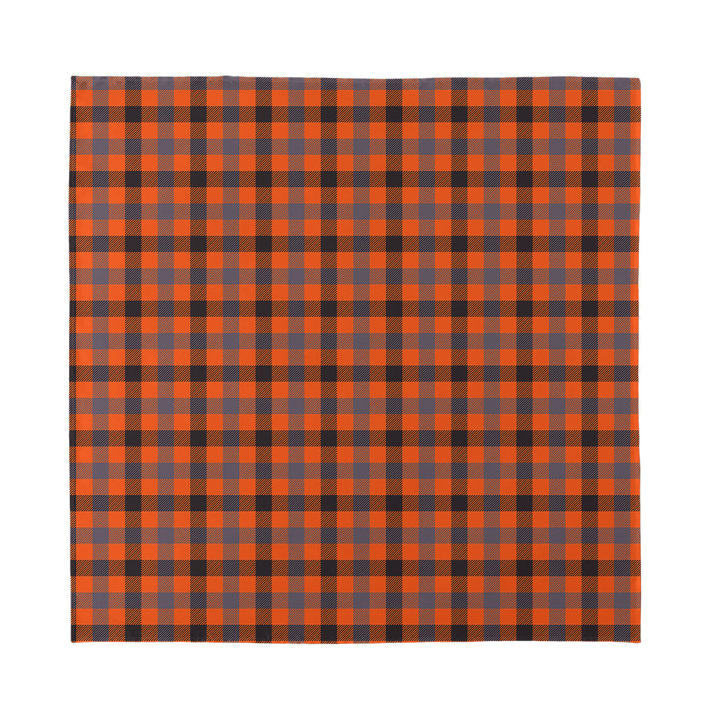 Orange Black And Grey Plaid Print Silk Bandana
