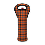 Orange Black And Grey Plaid Print Single Neoprene Wine Tote