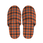 Orange Black And Grey Plaid Print Slippers
