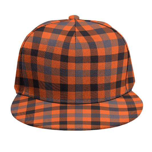 Orange Black And Grey Plaid Print Snapback Cap