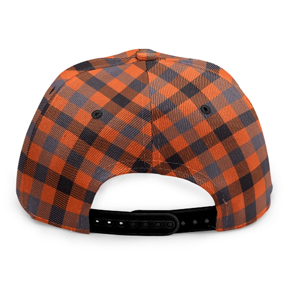 Orange Black And Grey Plaid Print Snapback Cap