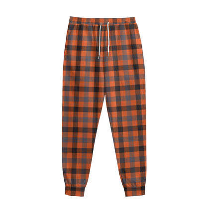 Orange Black And Grey Plaid Print Sweatpants