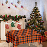 Orange Black And Grey Plaid Print Tablecloth