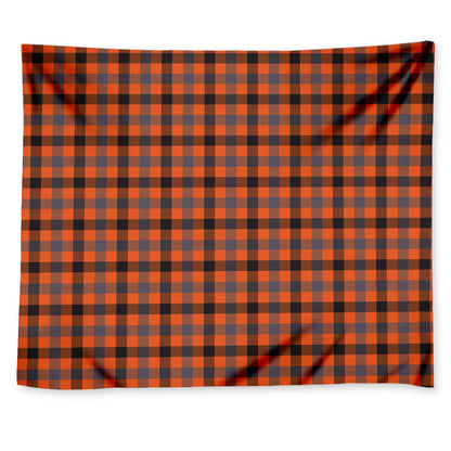 Orange Black And Grey Plaid Print Tapestry