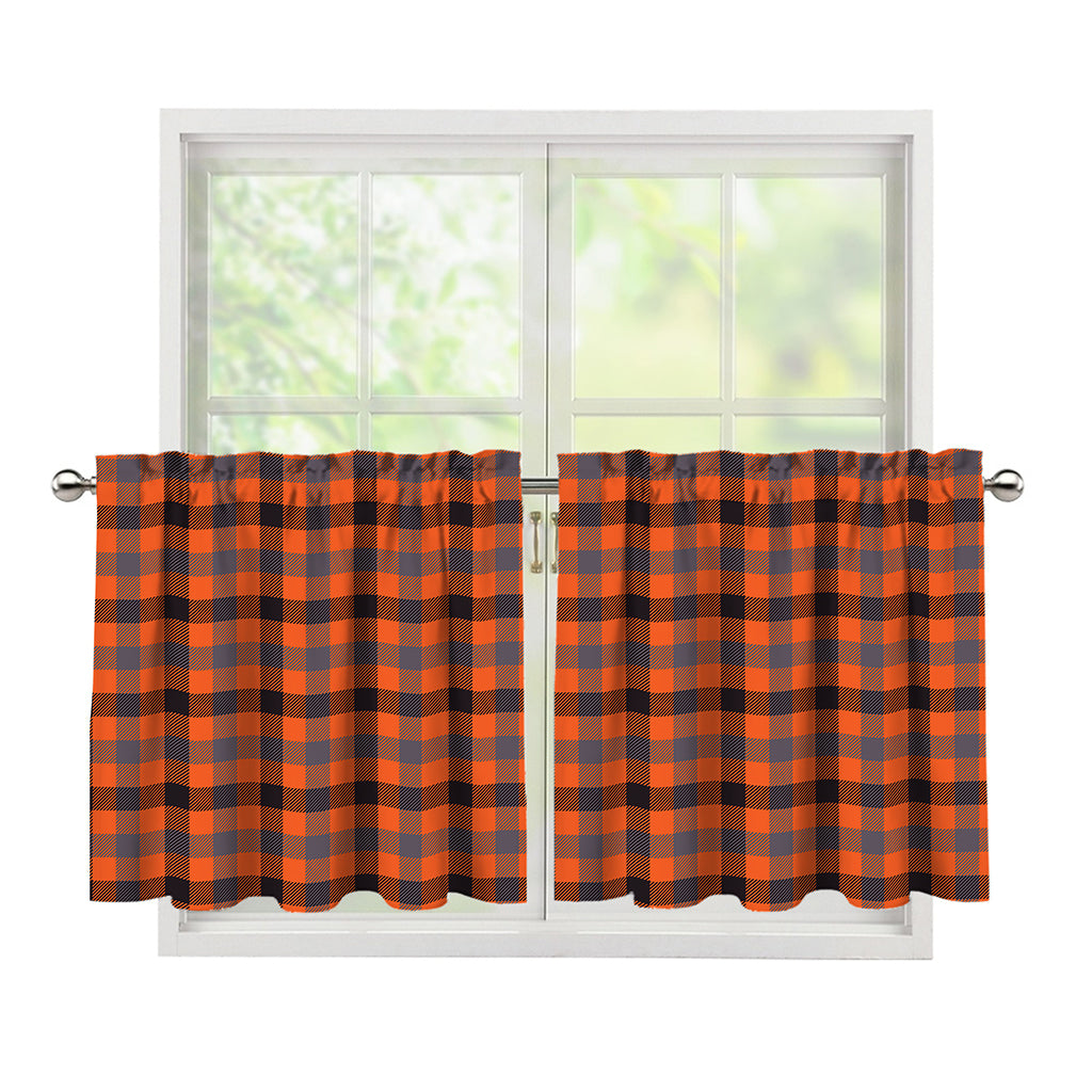 Orange Black And Grey Plaid Print Tier Curtains