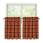 Orange Black And Grey Plaid Print Tier Curtains