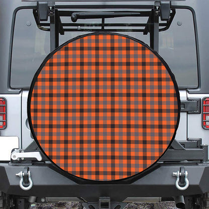 Orange Black And Grey Plaid Print Tire Cover