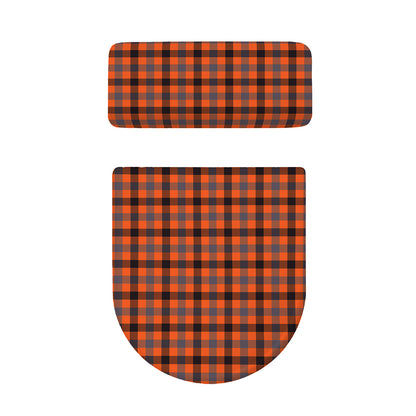 Orange Black And Grey Plaid Print Toilet Lid And Tank Cover Set
