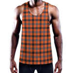 Orange Black And Grey Plaid Print Training Tank Top