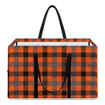 Orange Black And Grey Plaid Print Utility Tote Bag