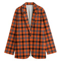 Orange Black And Grey Plaid Print Women's Blazer