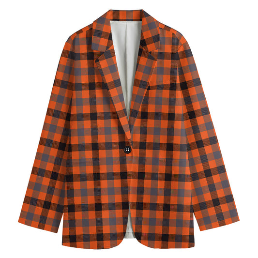 Orange Black And Grey Plaid Print Women's Blazer