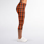 Orange Black And Grey Plaid Print Women's Capri Leggings