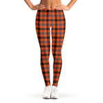 Orange Black And Grey Plaid Print Women's Leggings
