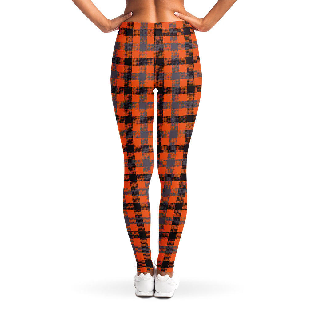 Orange Black And Grey Plaid Print Women's Leggings