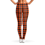Orange Black And Grey Plaid Print Women's Leggings