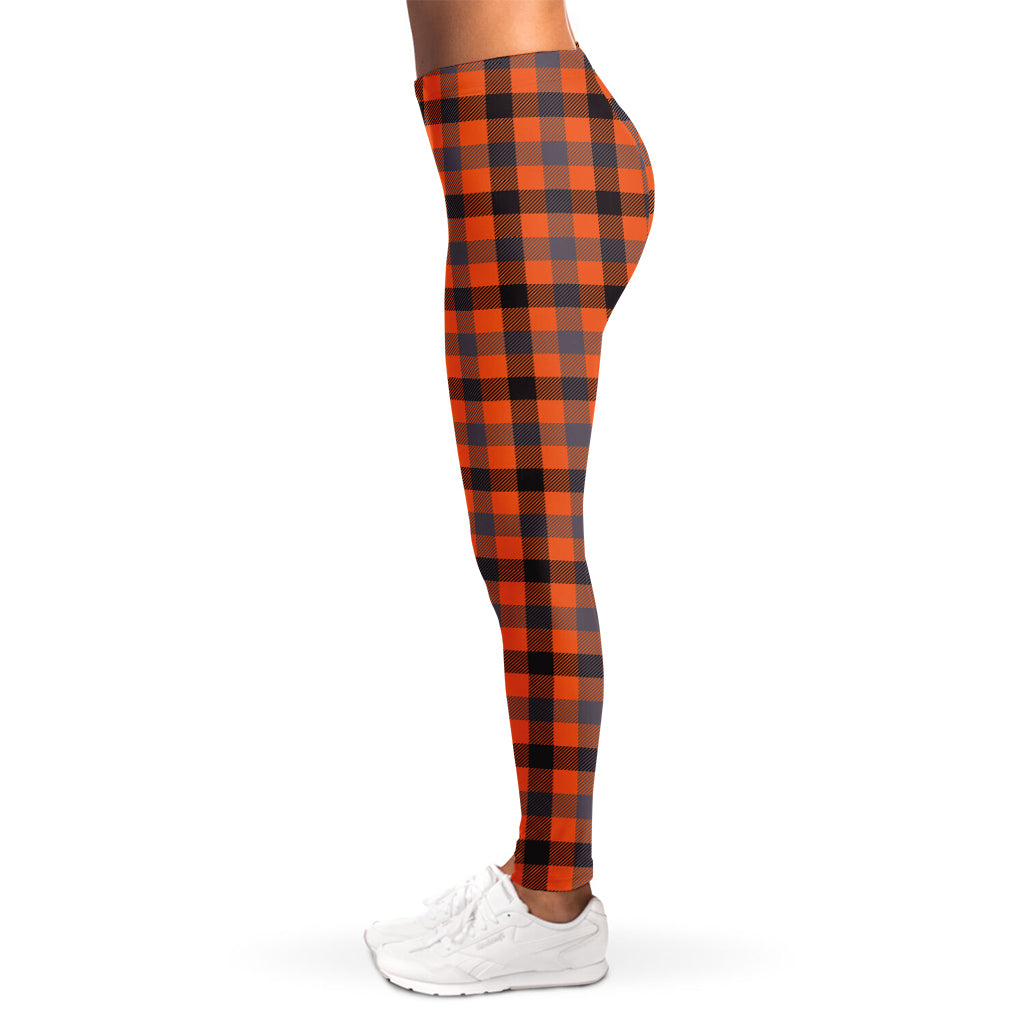 Orange Black And Grey Plaid Print Women's Leggings