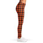 Orange Black And Grey Plaid Print Women's Leggings