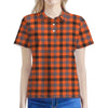 Orange Black And Grey Plaid Print Women's Polo Shirt