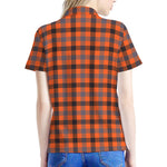 Orange Black And Grey Plaid Print Women's Polo Shirt