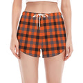 Orange Black And Grey Plaid Print Women's Split Running Shorts