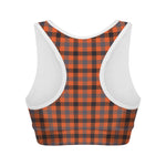 Orange Black And Grey Plaid Print Women's Sports Bra