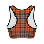 Orange Black And Grey Plaid Print Women's Sports Bra