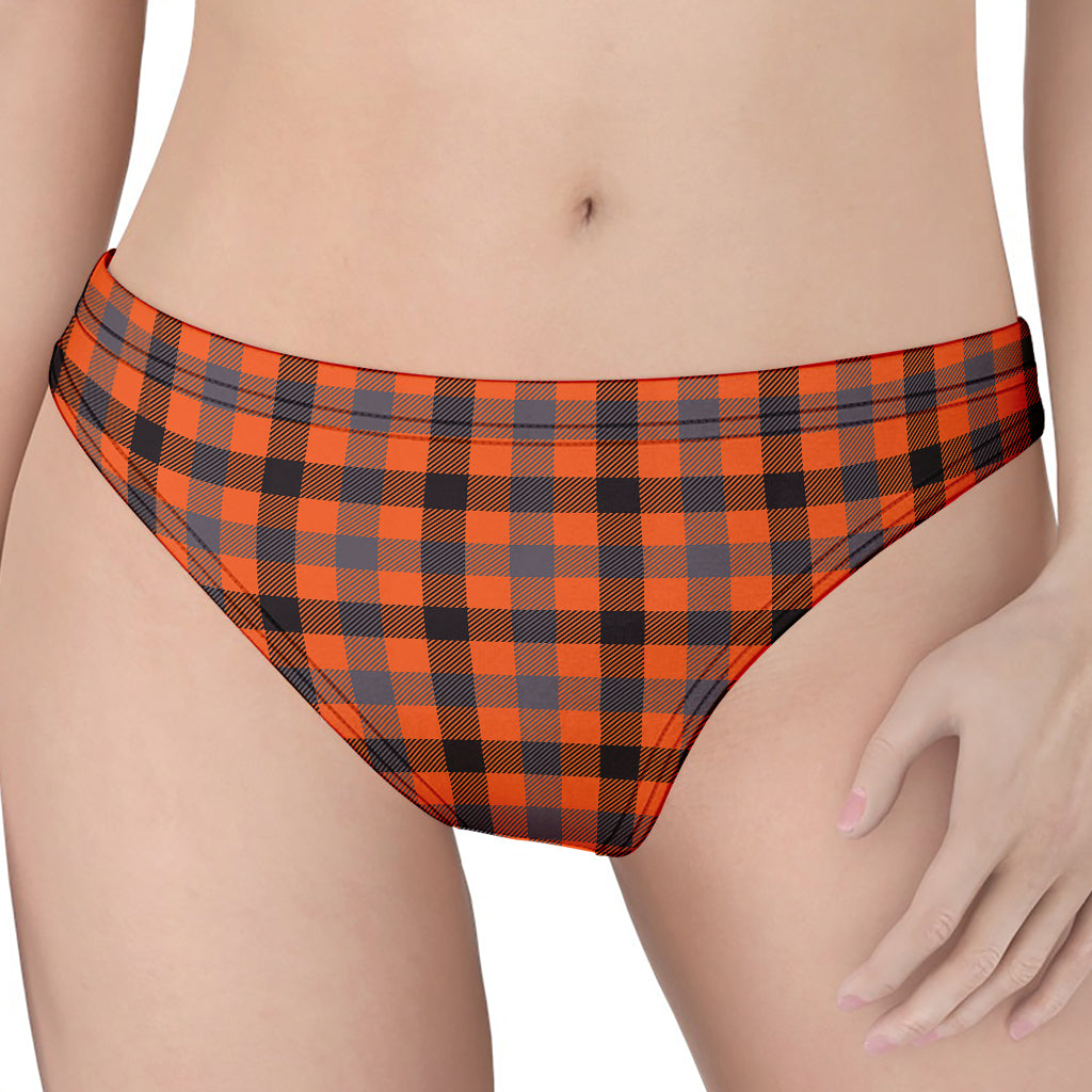 Orange Black And Grey Plaid Print Women's Thong