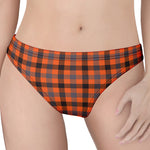 Orange Black And Grey Plaid Print Women's Thong