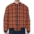 Orange Black And Grey Plaid Print Zip Sleeve Bomber Jacket