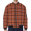 Orange Black And Grey Plaid Print Zip Sleeve Bomber Jacket